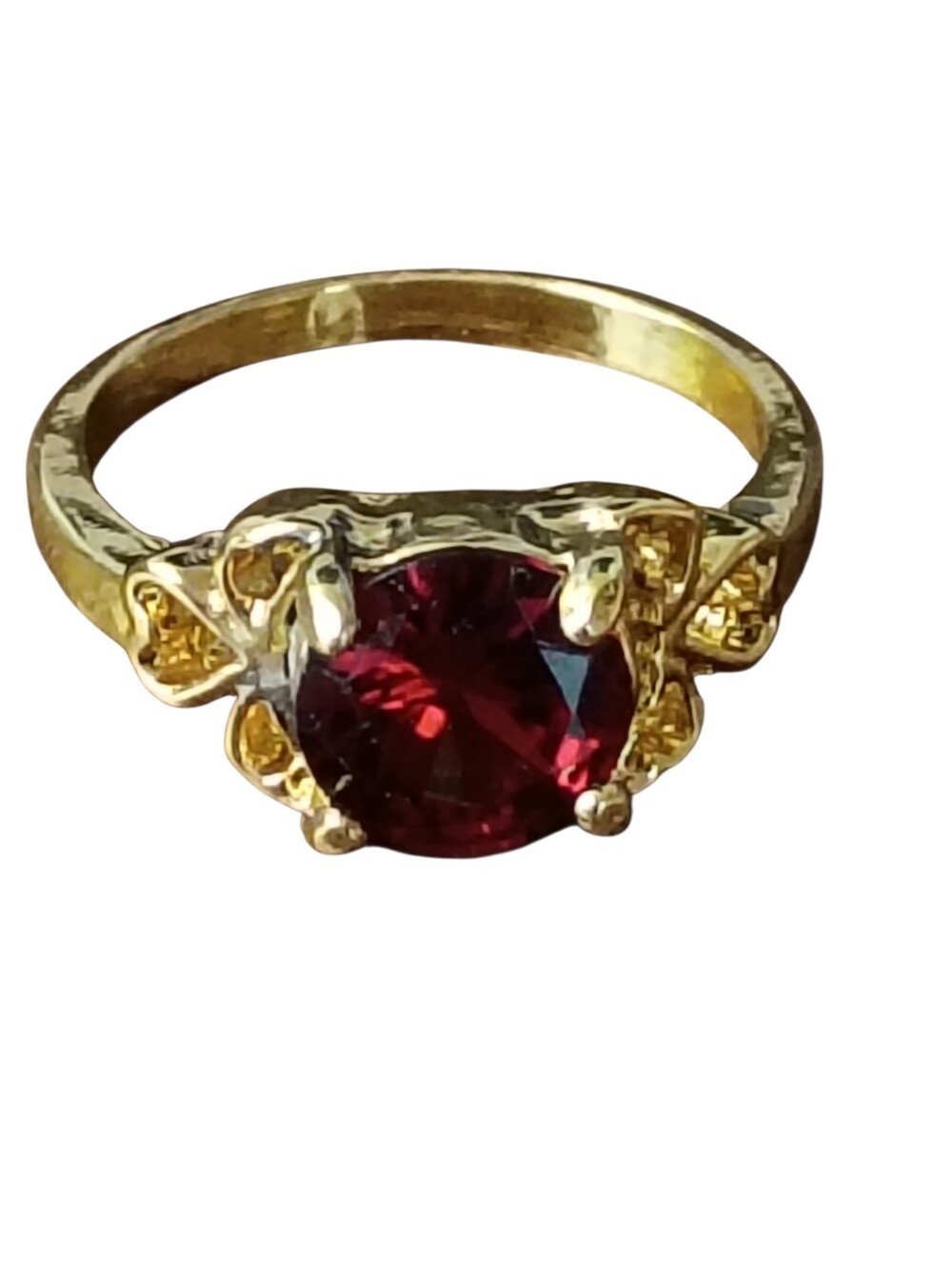 Ring 6.5 Gold Ring with Red Garnet-Style Center Stone Fashion Statement Jewelry
